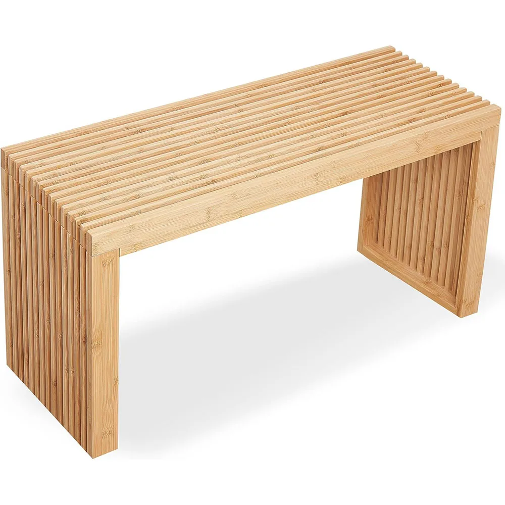 Natural Bamboo 36-Inch Wooden Bench  Small Wood Ottoman for Entryway Bedroom Living & Dining Room Seating