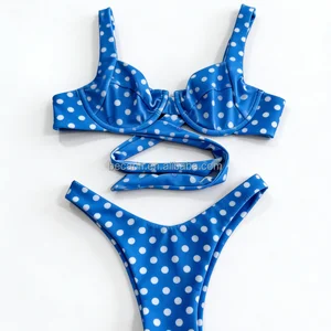 OEM Professional Custom High Quality Brazilian Bikini 2 Piece Set Sexy Swimwear Dot Removable Padded for Young Girls Women