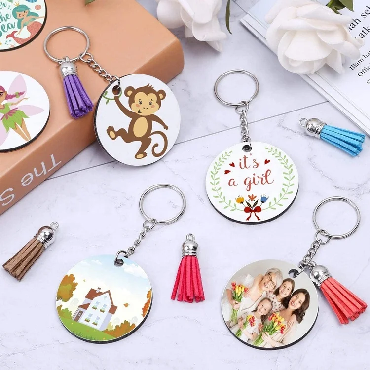 30 Pcs Sublimation Blanks Keychain Set DIY Circle Heat Transfer Double-Side  Printed Sublimation MDF Keychain