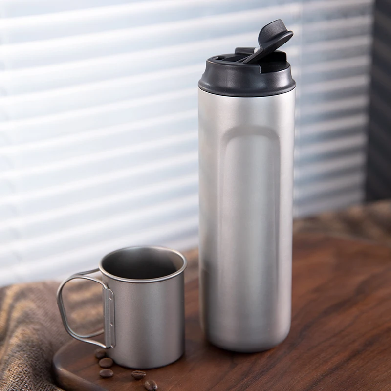 Titanium French Press Coffee Tumbler 450ML Thermos with Lid Double-Walled  Insulated Water Bottle Mug