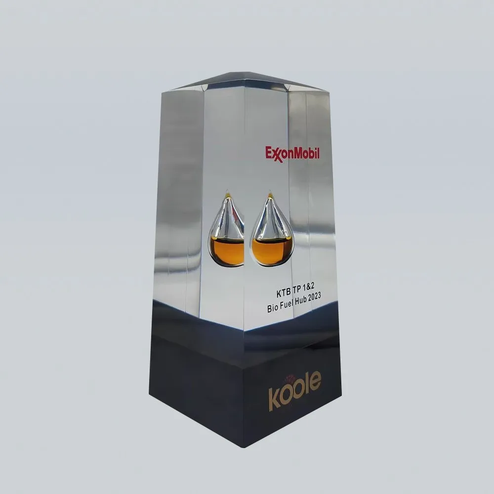 Custom Acrylic Block Trophy with Oil Drop Clear Solid Resin Oil  Drop Awards Paperweight for Souvenir