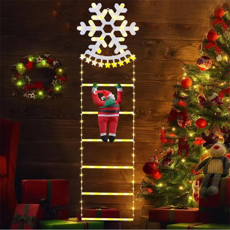Christmas Decor Led Ladder Light With Santa Claus Doll Waterproof String Lamp Window Garden Xmas Tree Hanging Strip Light