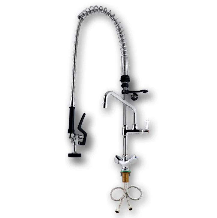 Professional SUS304 Brass Commercial Kitchen Faucet 360 Swivel Pull-Out Dual Handle Classic Style Industrial Design for Hotel details