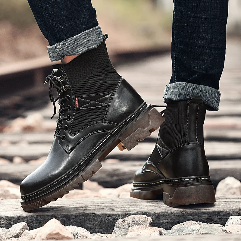 Men Shoes Martin Shoes Autumn And Winter High Top Men's Fashion Trendy New Boots Casual Leather Business Boots