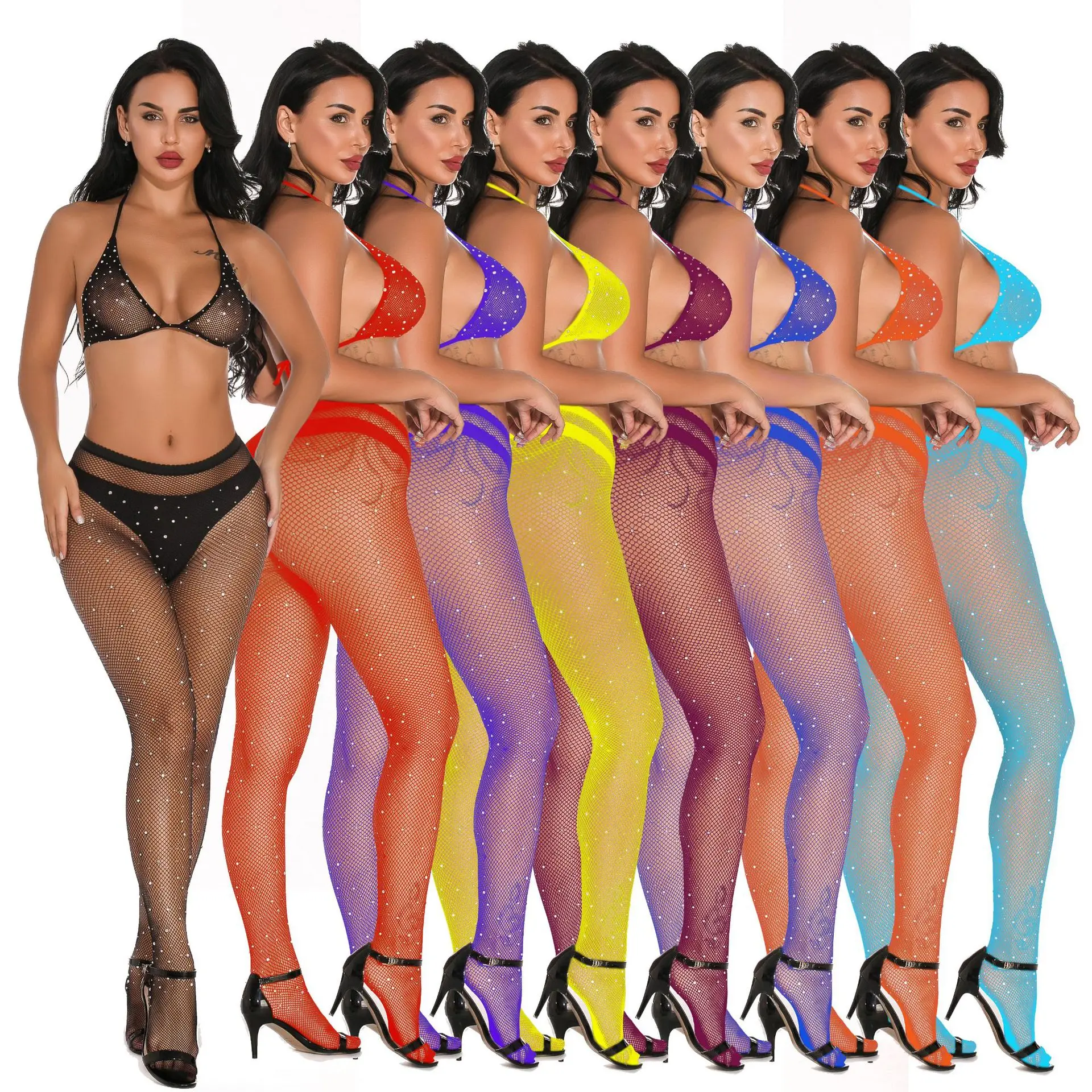 Venta Al Por Mayor De Moda De Ropa Interior Transparente Bikini Con Medias  De Red De Diamantes De Imitación Conjunto De Lencería Para Mujeres - Buy  Alta Calidad Sexy Malla Transparente Mujer