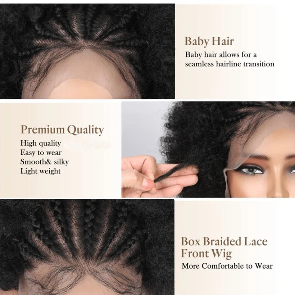 220 Density Afro Kinky Curly 13x4 Lace Front Braided Human Hair Wigs Short Curly Wig Women Explosive Head Baby Hair_voghion.com