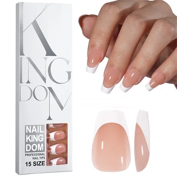 Wholesale Cheap Press on Nails 15 Sizes X Coat Soft Gel French Short Coffin Art Artificial Fingernails for Salon & DIY
