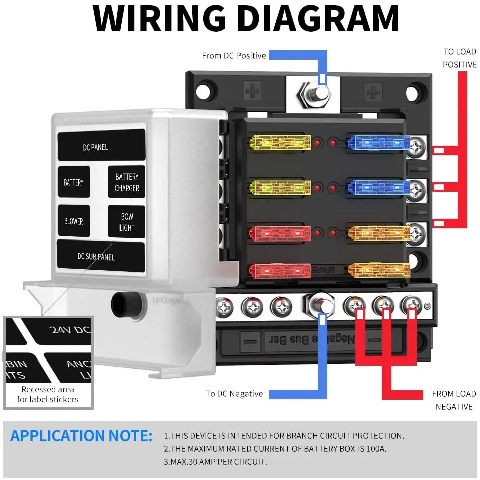 Amomd 6 Way Screw Fuse Block Combine Modular Design Fuse Holder Case Box With 6 Way Negative Bus Bar