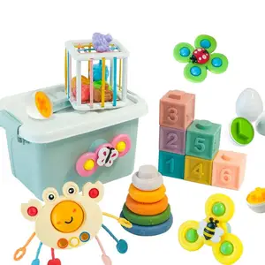 ITTL Baby Early Education Montessori 6 in 1 Infant Soft Rubber Sensory Training Stacking Toy Set With Storage Box Toys for Kids