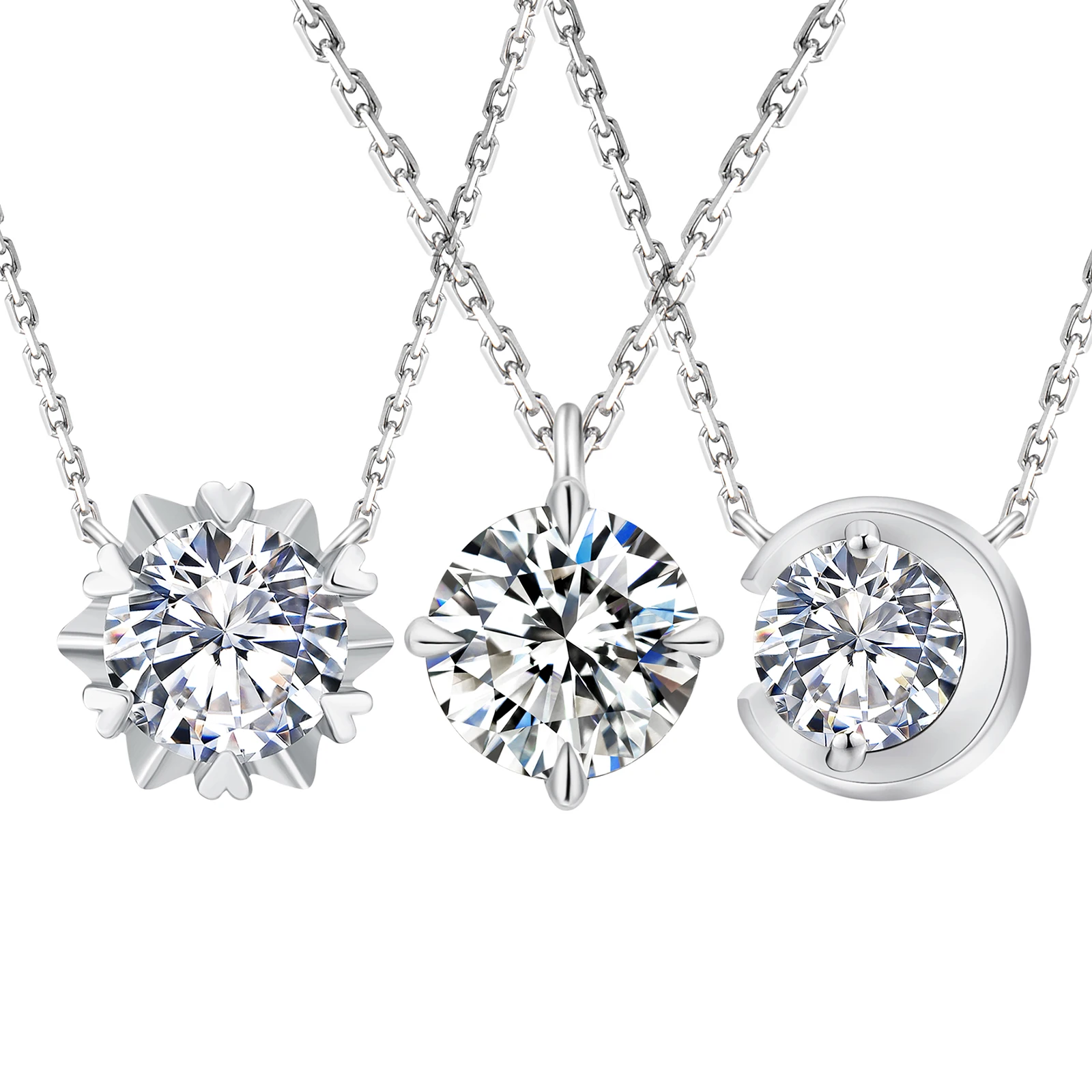 1CT Moissanite Diamond Chain Dainty 18K White Gold Pendant