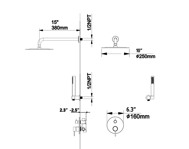 Luxury Golden Wall Mounted Shower System Set Bathroom Brushed Gold