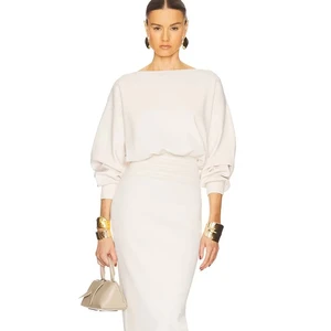 Elegant Lady Ship Collar White Long Sleeve Midi Dress Elastic Waistband Bodycon Chic Gown Comfort Party Dress