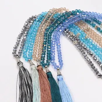 Wholesale Silk Fabric Fashion Long Tassel Necklace 99 Tesbih Prayer Beads Rosary For Muslim