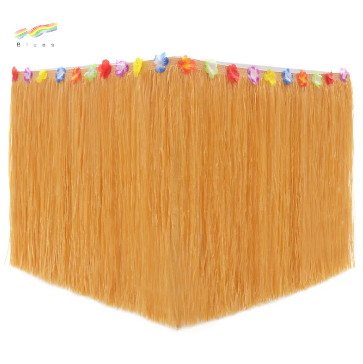 Wholesale high quality hot sale plastic pink hawaiian grass table skirt for party outdoor picnic dance halloween