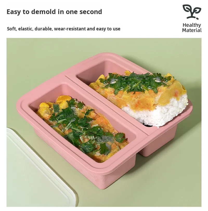 Factory Direct Sale Custom Large Rectangular Silicone Ice Tray Easy Release Lid 2-Compartment Reusable Lunch Box Sustainable details