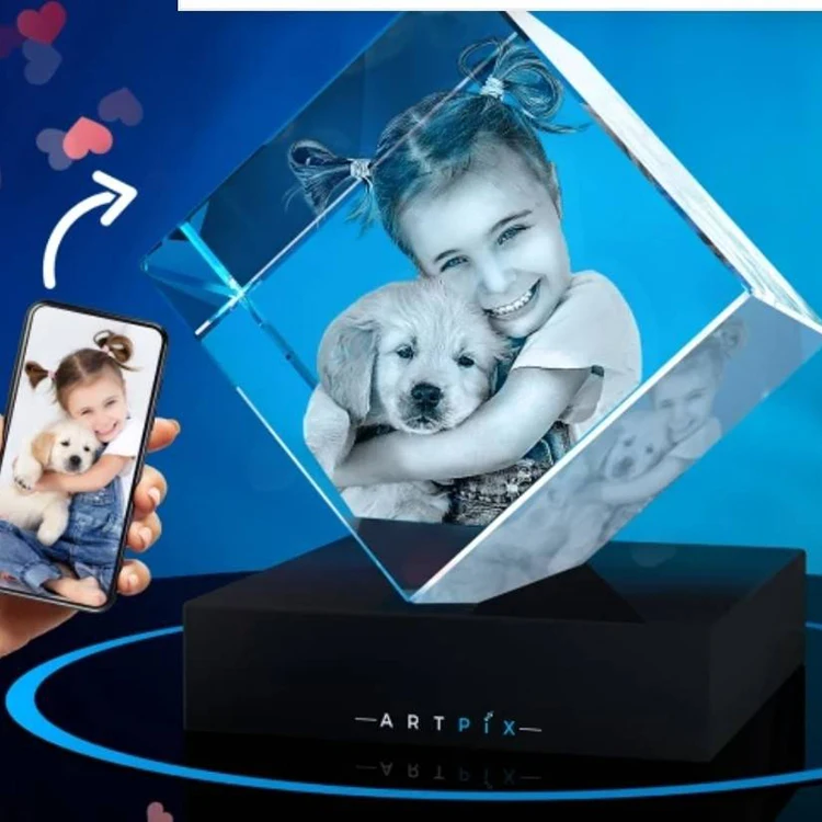 Guangzhou Wholesale Rotating K9 Crystal Cube Photo Frame Decor Custom