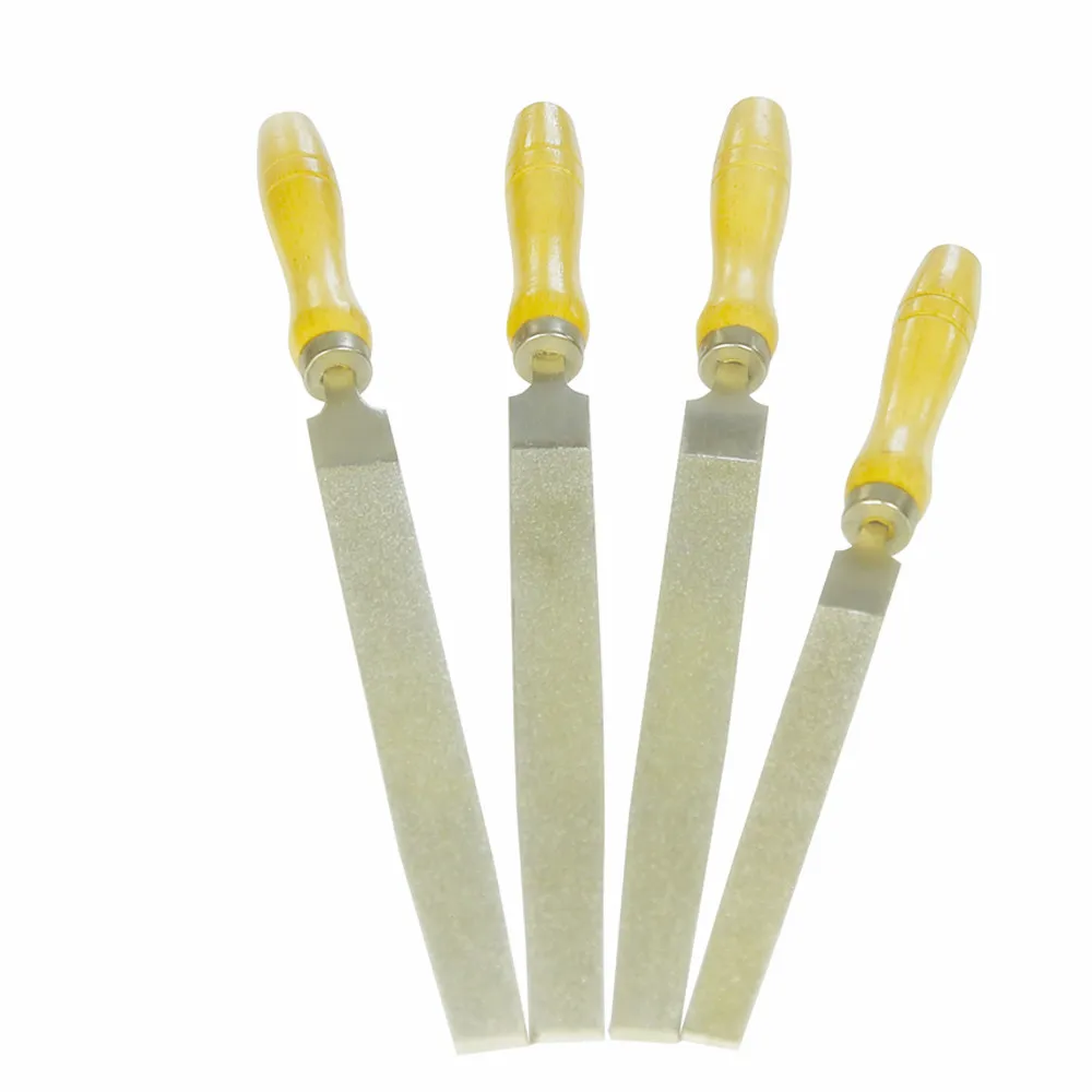 Diamond Straight-Pitch Square Needle Files Set Round Wood Handle Rasp Tools