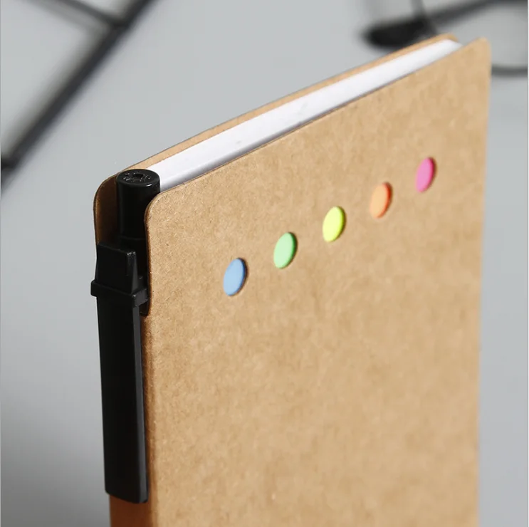 OEM Custom Printed Kraft Cover Memo Notebook Self-Adhesive Sticky Notes Pad and Pen Included