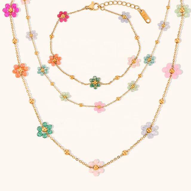 Ding Ran New Arrival Hand Made  Resin Acrylic Flower Chain NecklaceStainless Steel Fashion Body Chain Jewelry