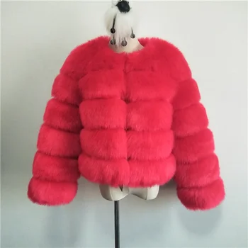 Fashion Winter Fur Coats Women Warm Red Fox Fur Coat Long Sleeve Faux Fur Coat