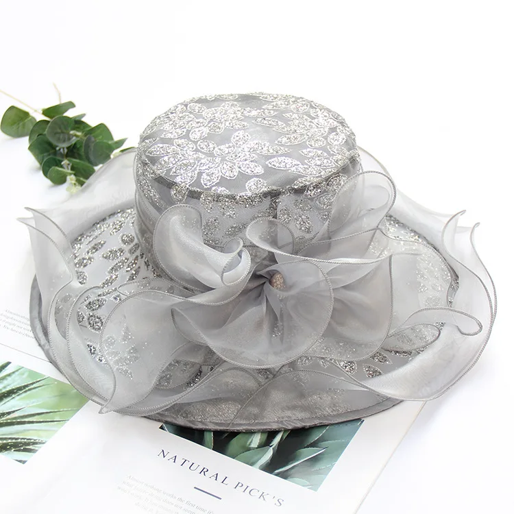 Grey Dress Hat Church Hat with Satin Flower Rosette One Size Kentucky Church Derby Hats for Women Floral Fascinators for  main image 2