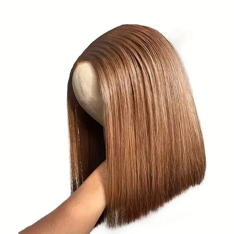 Parrucca Bob Liscia Castano Scuro Bob Brasiliana Remy Capelli Umani Parrucche Frontali in Pizzo 210% Alta Densità per Donne_voghion.com