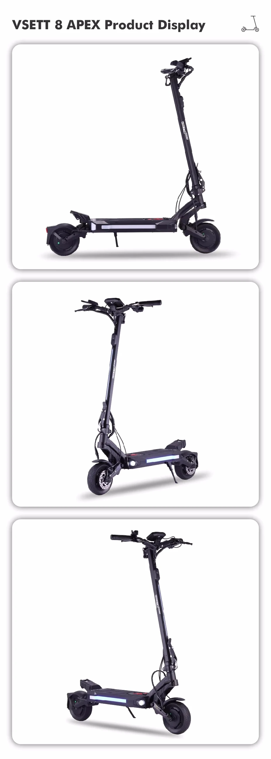 2024 New Ew Electric Scooter Battery 48V 15.6Ah VSETT 8 APEX Model Electric Scooter Powerful Adult Electric Scooters 1200W