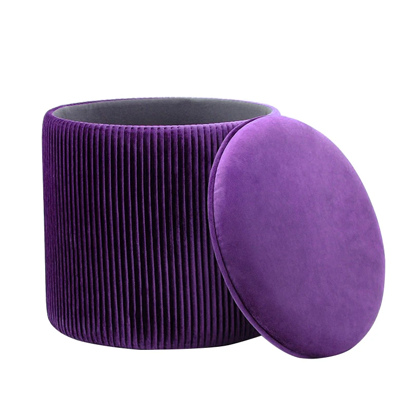 Customized High Quality Modern Velvet Round Ottomans Folding Furniture Home Shoe Storage Pouf