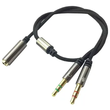 Audio cable computer headset braided cable adapter cable 1.8m PC 2 in 1 Mic 3.5mm TRS Aux stereo