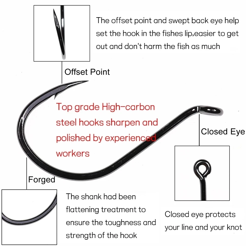 Highcarbon Steel Octopus Beak Hook Black Nickel Offset Fish Hooks
