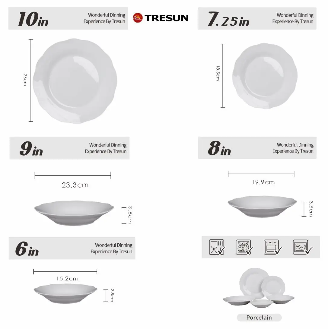 Wholesale Scalloped Edge China Luxury Modern Restaurant Porcelain Nordic White Dish Set Ceramic Plates for Wedding