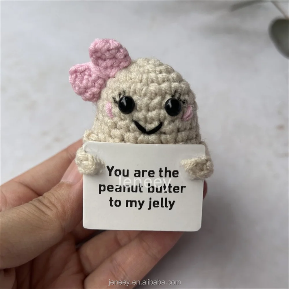 Cacahuète Positive Drôle, Cacahuète Au Crochet De 18cm Avec Carte Réconfortante Fil De Laine Poupée Tricotée De Soutien Positif En Peluche Émotionnelle Cadeaux Pour Amis Familles