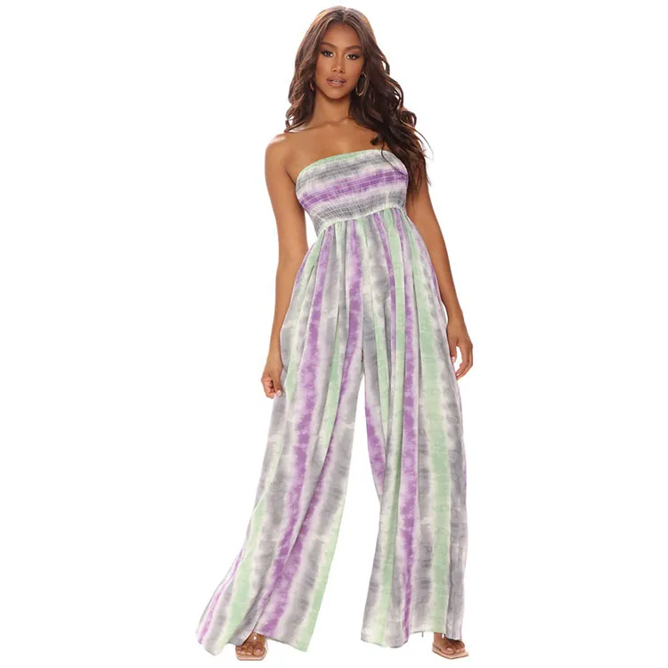 New Color Pattern Casual Wrapped Chest Loose Trousers Women Jumpsuit