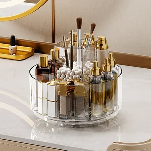 Luxury Plastic Makeup Storage Box Rotating Brush Holder Desktop Organizer Lipstick Eyeshadow Office Compartment Makeup Organizer
