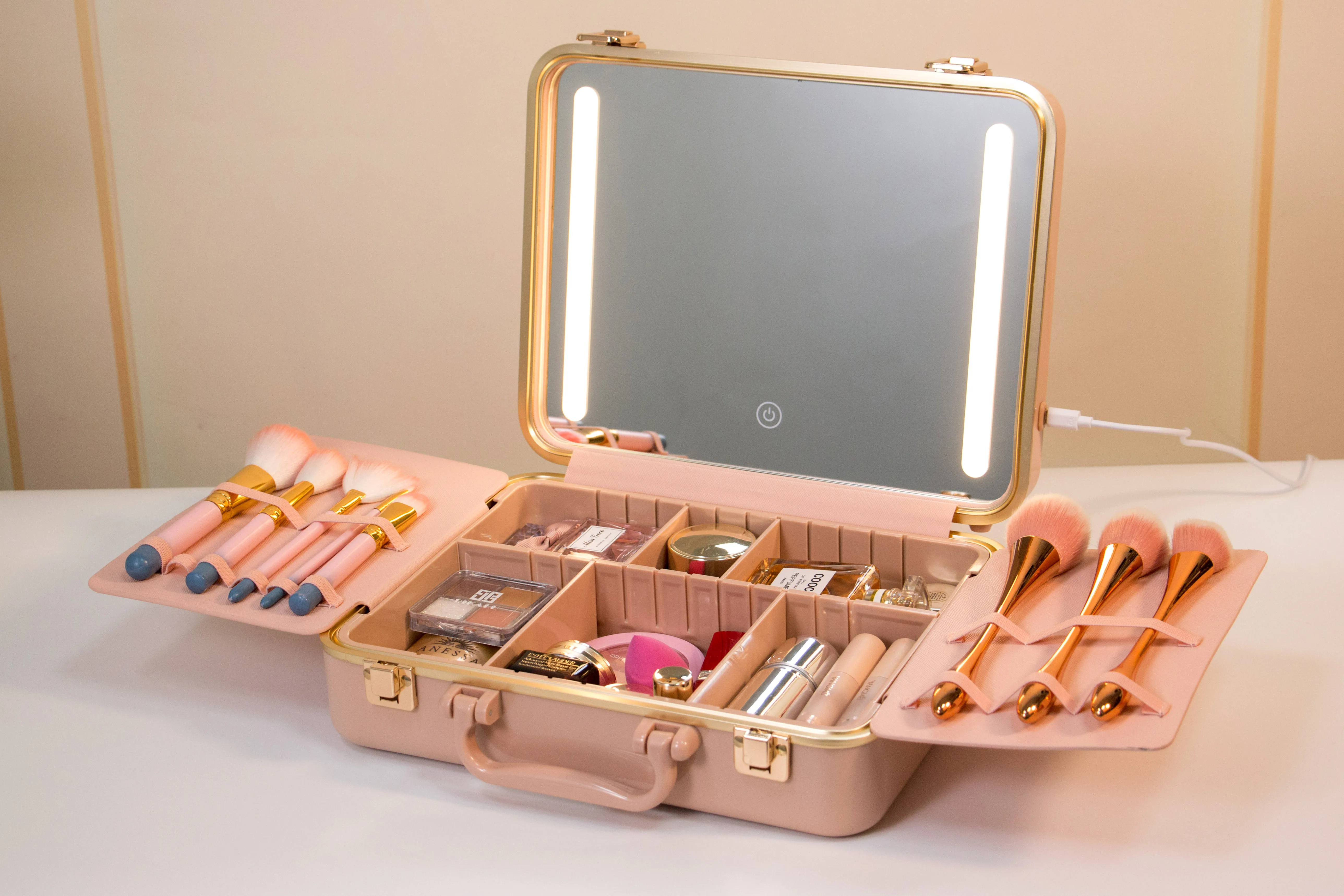 Vanity Box Portable with Light and Mirror 12-inch Tempered Mirror Small Large-capacity Makeup case Cosmetic Bag