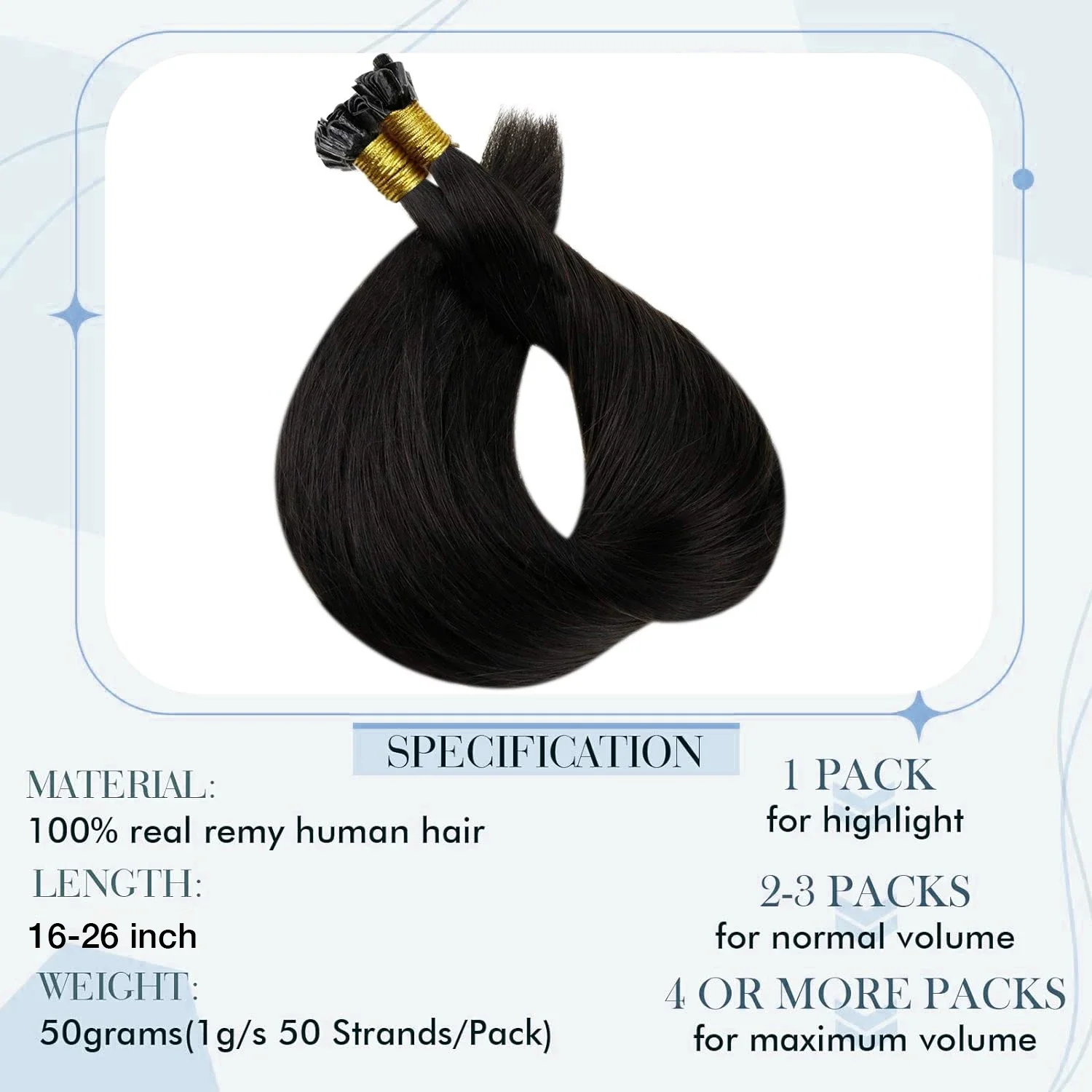 Extension per capelli lisci neri con punta a U, 100% veri capelli umani, colore 1B, 16-26 pollici, extension per capelli con fusione, confezione da 50 grammi per donna_voghion.com