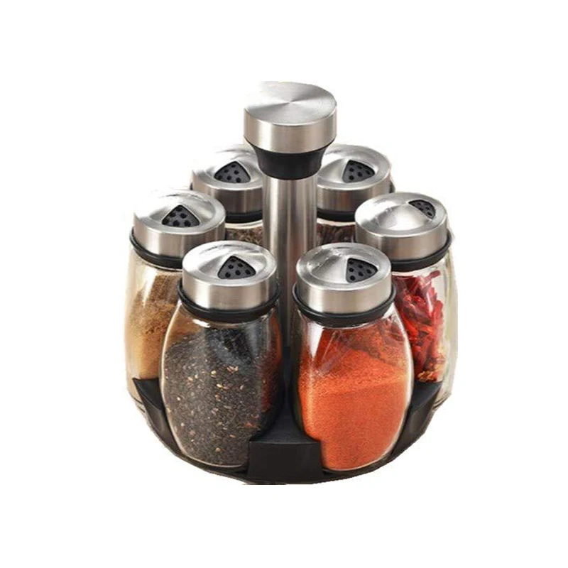 6pcs/set 100ml*6 Heat-resistant Glass Rotating Spice Jars With Tray