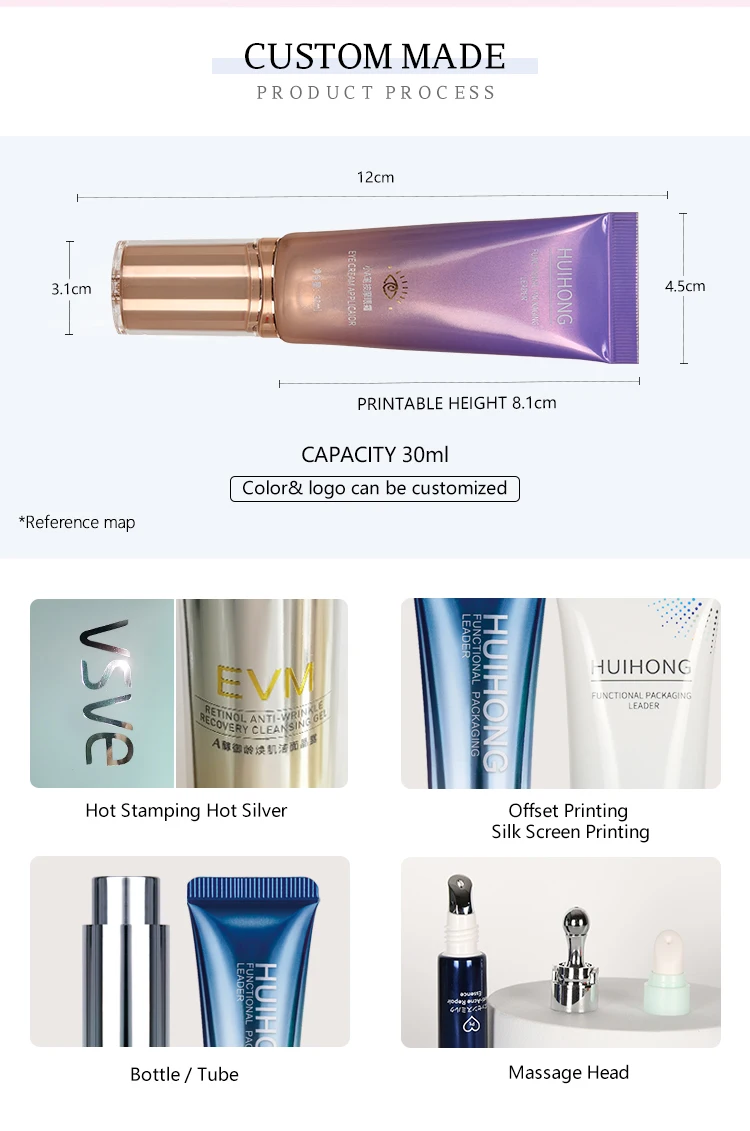 Eye Cream Cosmetic Tube 15ml D19mm Soft Tube With Massage Applicator Zinc Alloy Silver Lids Eye