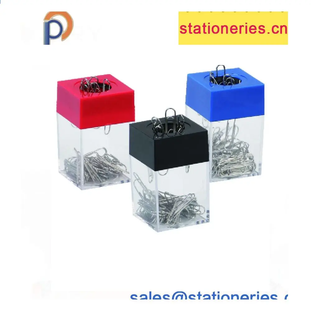 High Quality  paper clip  holder for Paper Clips Plastic Box square magnetic clip dispenser office school home use