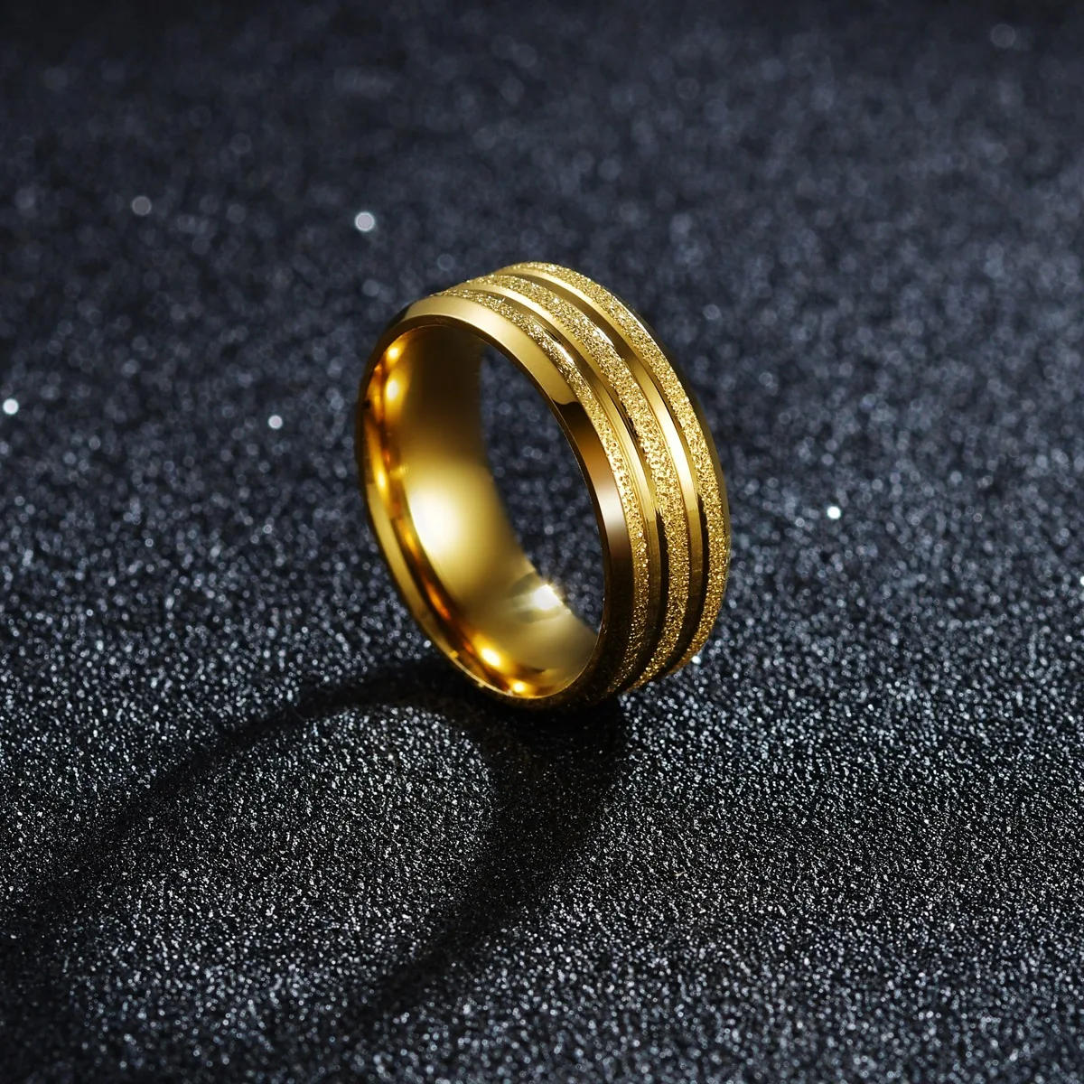 New Sandblasted Brushed Finished Stainless Steel Gold Plated Ring For Men Buy Gold Plated Ring