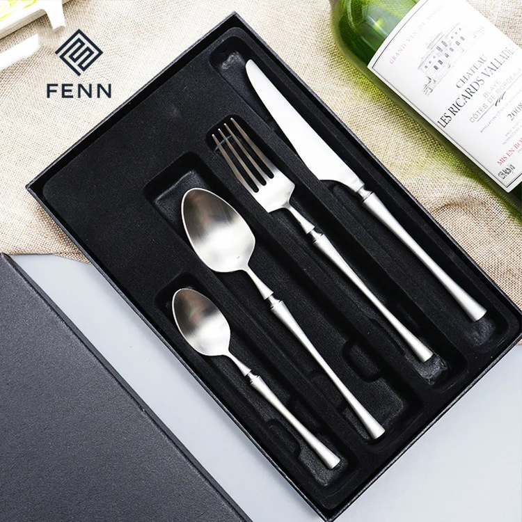 FENN Banquet Small Waist Luxury Silver 304 Stainless Steel Knife And Fork Flatware Sets Stainless Steel Cutlery For Wedding