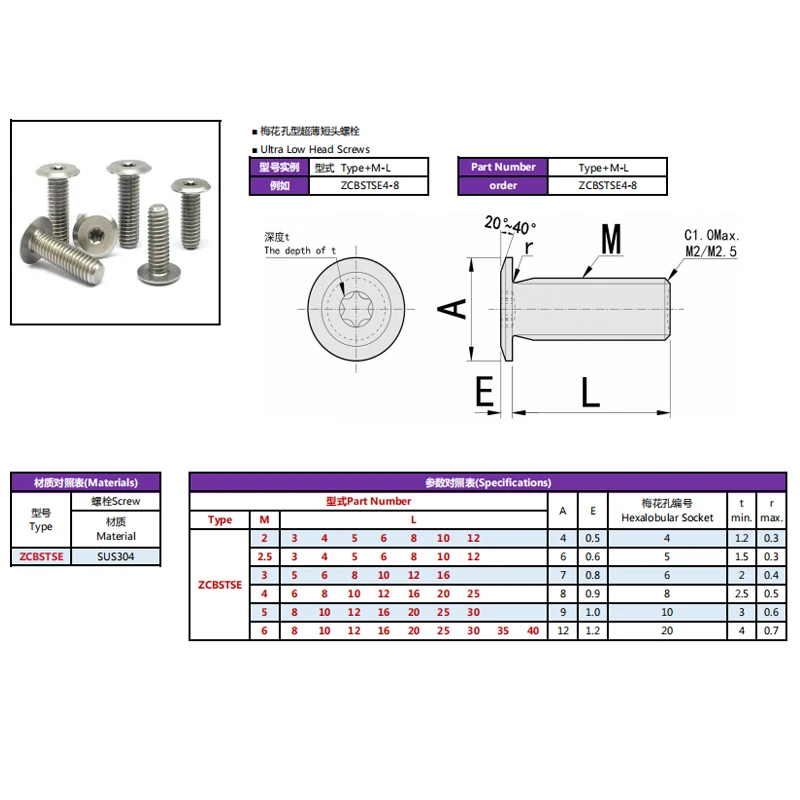 product zcbstse torx extra low head screw ss 304 stainless steel torx thin head screw-35