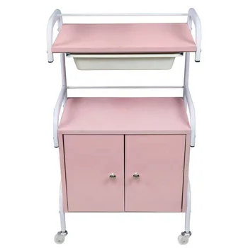 High Quality Wood Material Salon Trolley Cabinet Pink White Beauty Salon Trolley for Salon Furniture