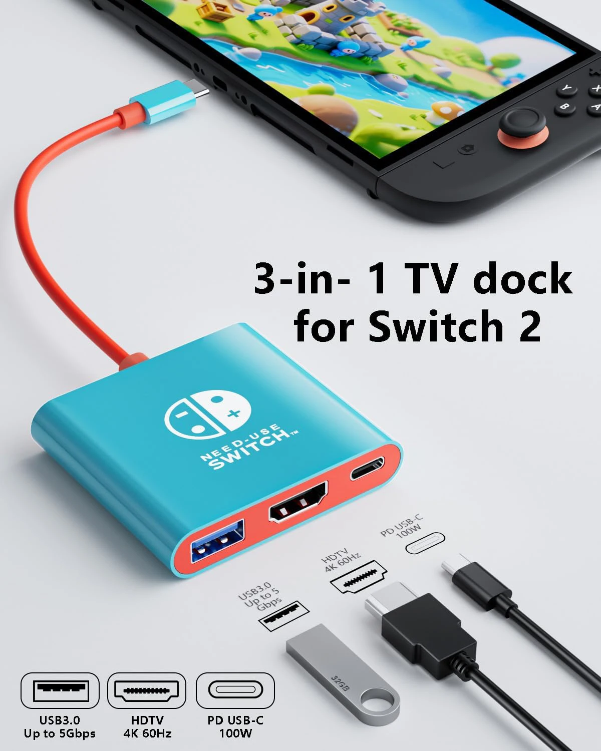Welcome OEM Order, Factory Whole Selling 4k/60hz HDMI Dock For Nintendo Switch 2 For Switch2 Hd Splitter 3 In 1 Port Type C Hub Tv Adapter Portable Dock Nintendo Switch - Buy 3 In 1 Switch 2 Hub 100w Charging Usb3.0 4k60hz Type C Docking Station For Switch 2 switch2 100w Hub With Battery 4k60hz 3-in-1 For Hdmi Usb 3.0 Abs-stock Product For Data Transfer