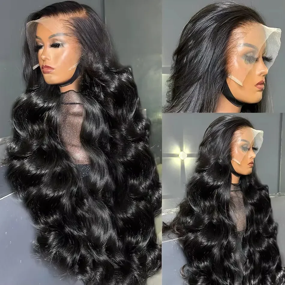Nachtclub Body Wave Transparent Lace Frontal Echthaarperücke 250 Dichte 30 Zoll Wasserwelle Lace Front Perücken für Frauen_voghion.com