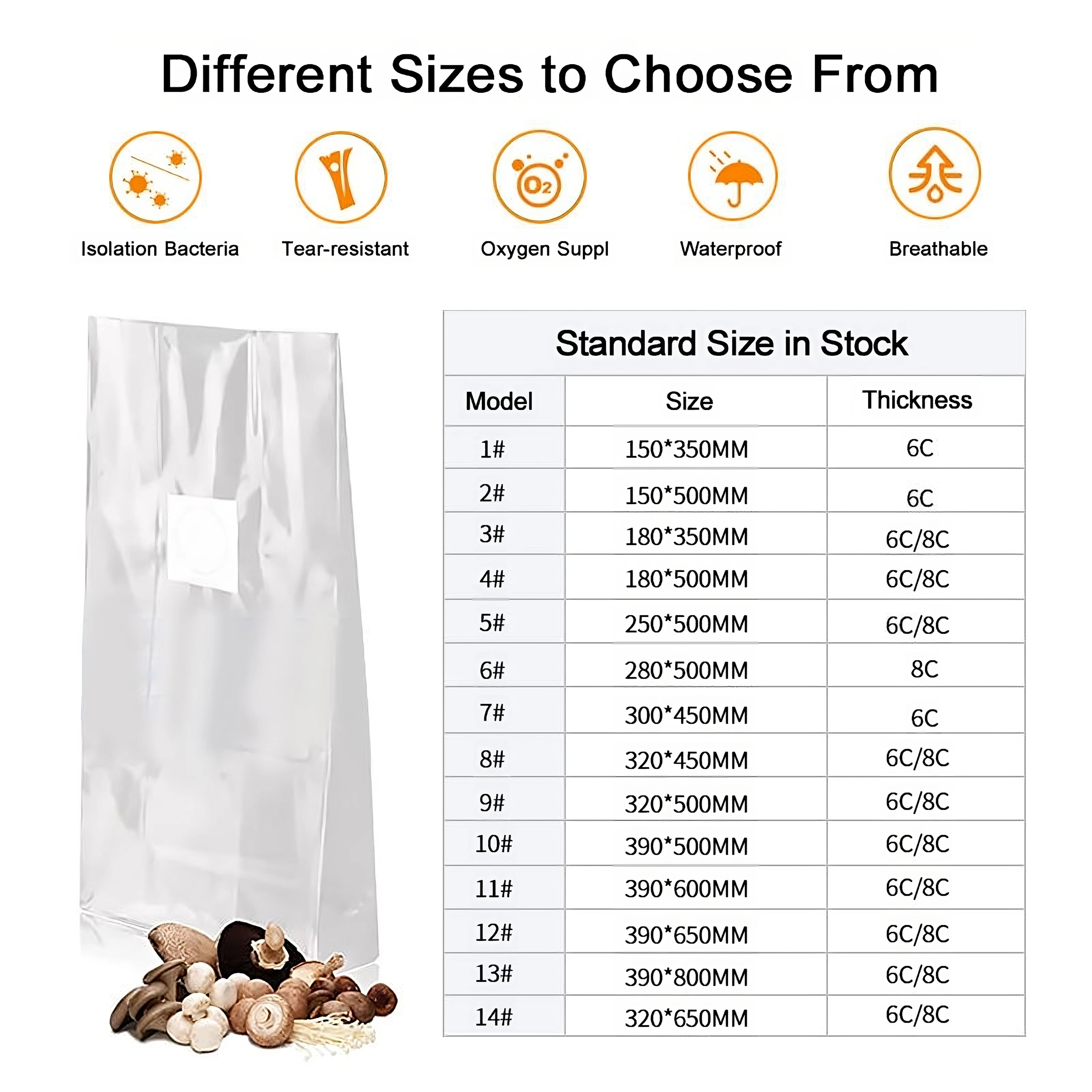 Durable Autoclavable Mushroom Cultivation Growing Bags Farm Mushroom Grow Spawn Bags With Micron