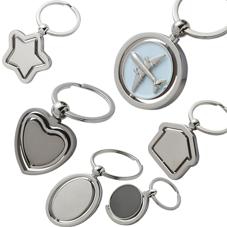 Custom Logo Blank Rotating Metal Round Laser Stainless Steel Blank Spinning Engraving Keychain Keyring Llaveros Al Por Mayor