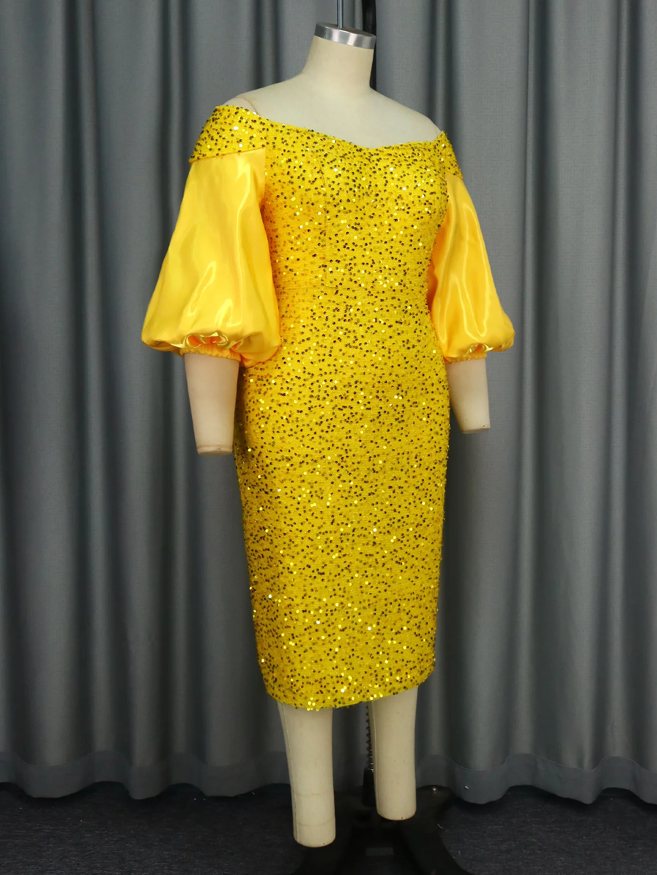 China Manufacturer Plus Size African Party Dress Midi Sequined Dress Formal  Yellow Party Dress