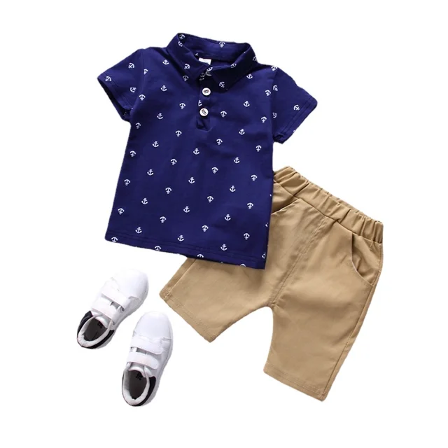 Children's Printed Cotton Polo Shirt Suit 0-5 Years Old Short Sleeve T-Shirt Shorts Soft Summer Baby Leisure Clothes