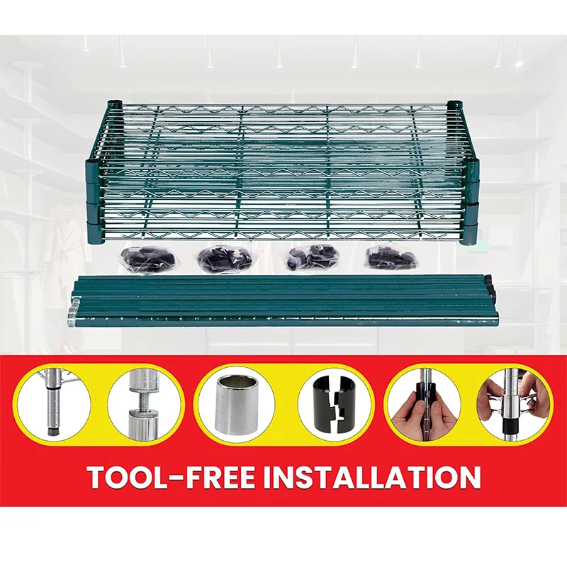 4 Tier Shelf Metal Storage Shelves Shelving Wire Rack Green-Epoxy Storage Moist&Dry Enviroment Commercial Cooler&Freezer Kitchen